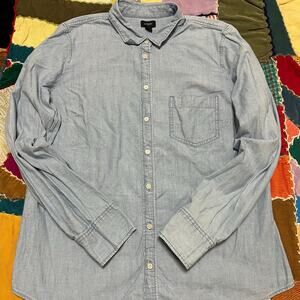 J Crew Thin Denim Button Up Long Sleeve Polo Shirt Large